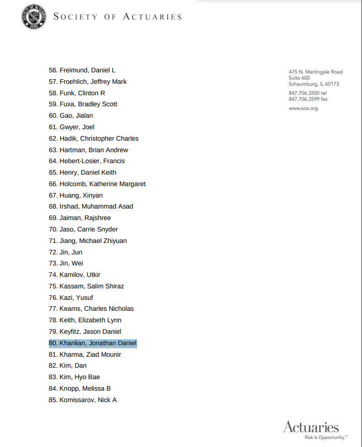 Fellow of the Society of Actuaries Screenshot